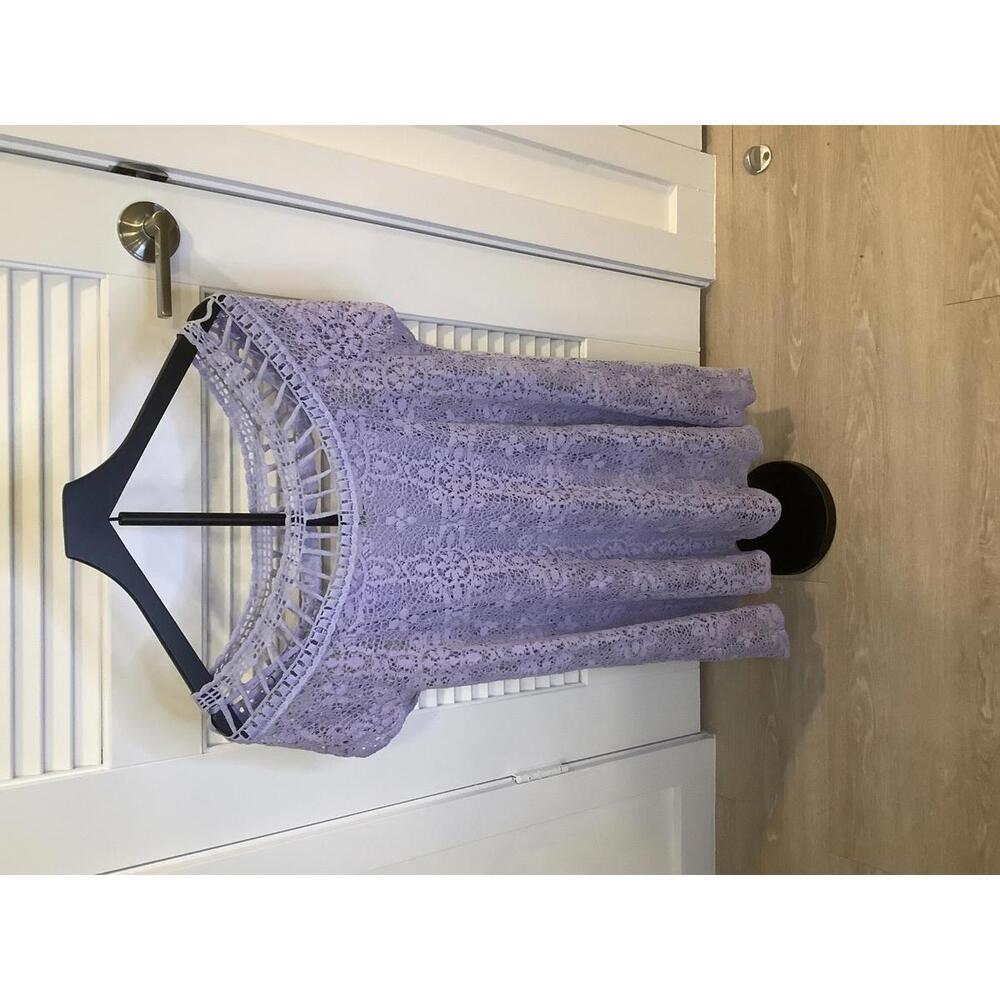 Free People Holy Mountain Short Sleeve  Lavender Purple Crochet Dress Bohemian M